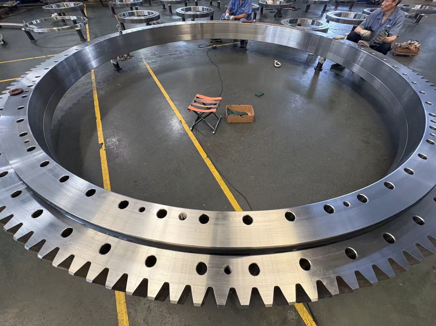 Three-row roller slewing bearing for stacker-reclaimer successfully assembled.
